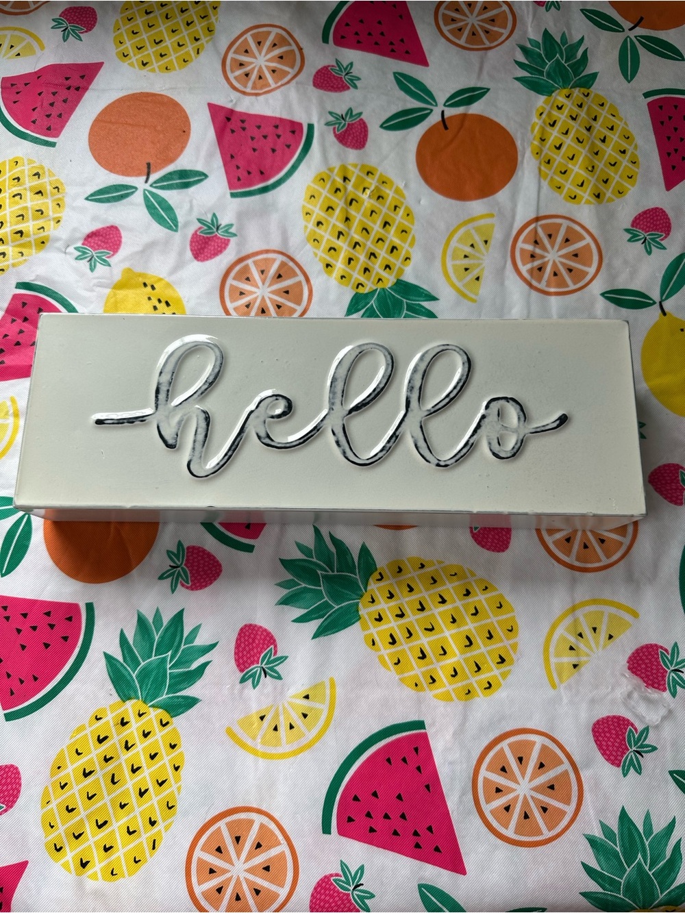 Metal Hello Script Wall Plaque - Cream